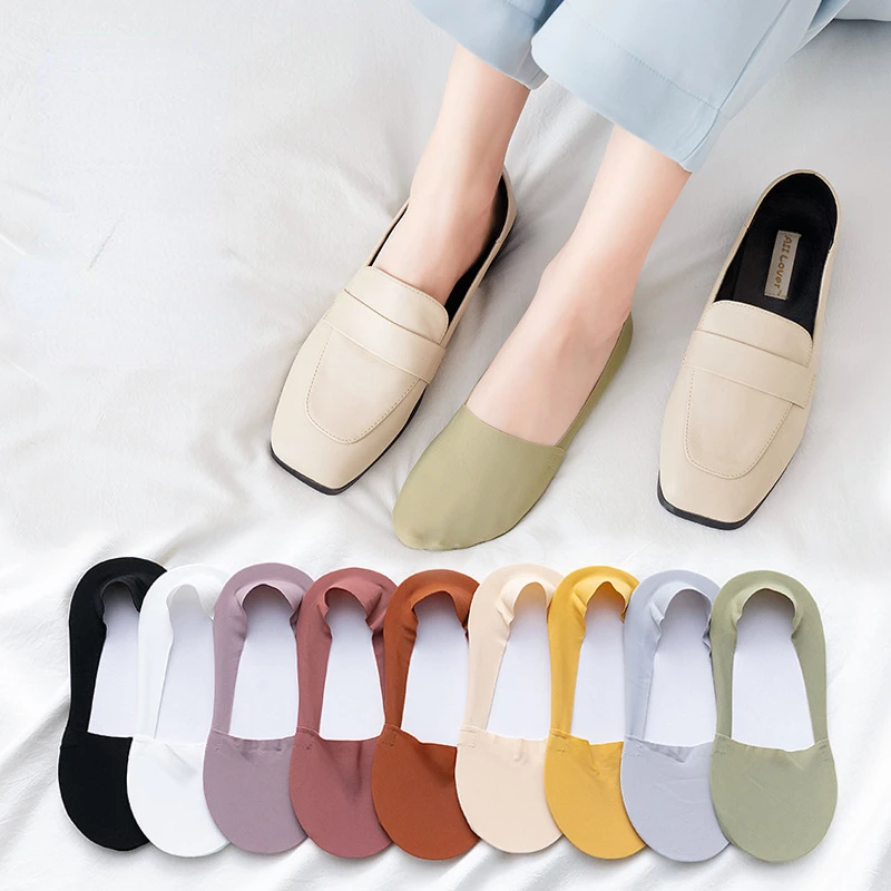 

Ankle Socks for Women Short No Show Low Cut Nylon Ice Silk Non-slip Silicone Summer Breathable Invisible 5pair /Lot Black White
