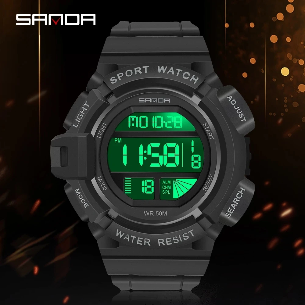 

SANDA Outdoor Sport Watch Men Multifunction 5Bar Waterproof PU Strap LED Display Watches Chrono Digital Watch Reloj Hombre 2106