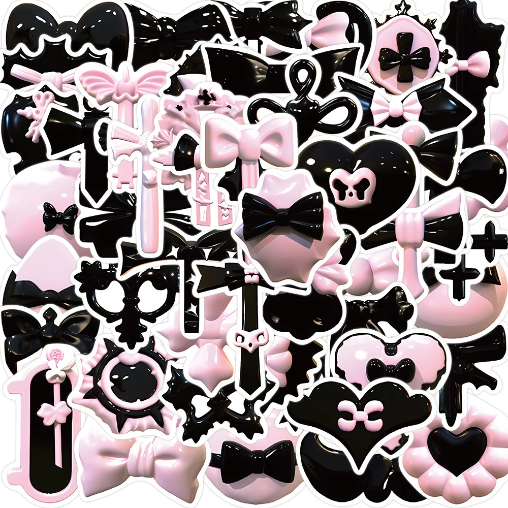 

10/30/50pcs 3D Black Pink Bow Cartoon Stickers Girls Cute Decorative Decal Notebook Suitcase Skateboard Graffiti Sticker Toys