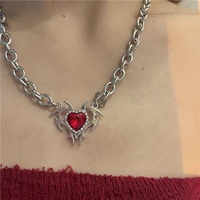 coconal women fashion vintage exquisite red zircon heart clavicle chain gothic party geometric charm necklace hip hop jewelry