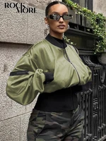 rockmore autumn cargos jackets 2022 streetwear green zipper up coats harajuku patchwork crop womens bomber female loose cloth