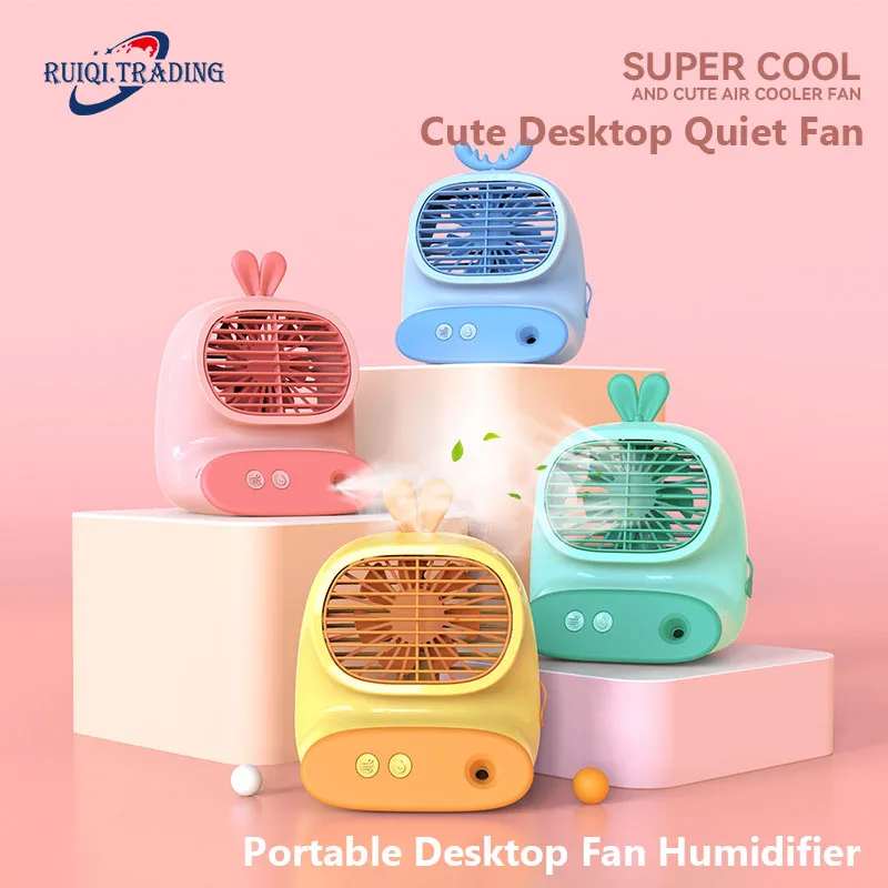 

Cute Desktop Quiet Fan Mini Air Conditioner Portable Air Cooler Fan Humidifier Purifier Rechargeable Usb for Home Water Mist Fan