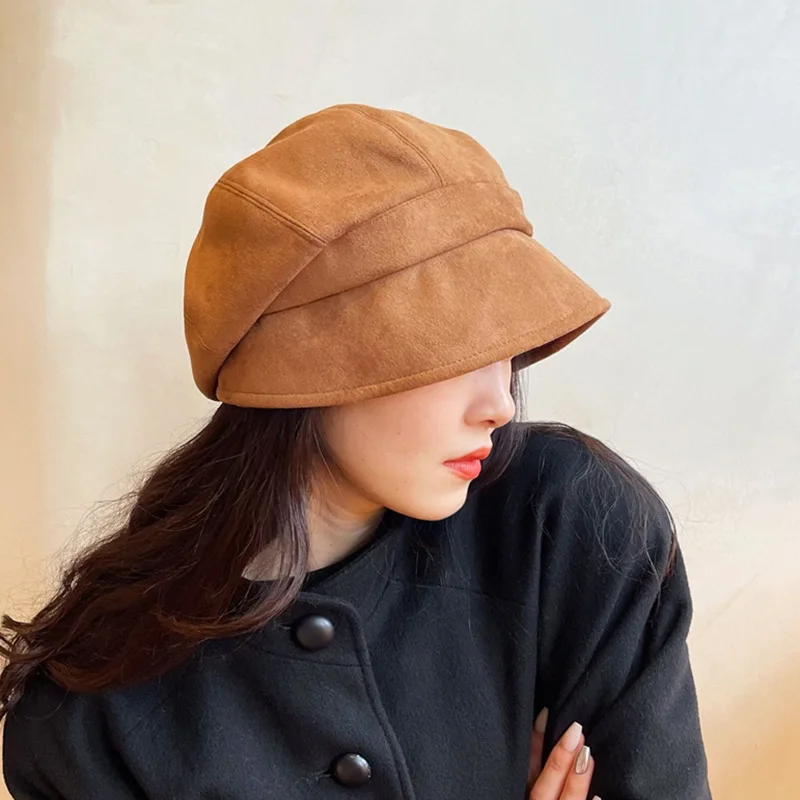 

2022 Suede Winter Big Head Warm Bucket Hat Sun Visor Soft Solid Color Panama Caps Multifunctional Fisherman Hat for Women Beret