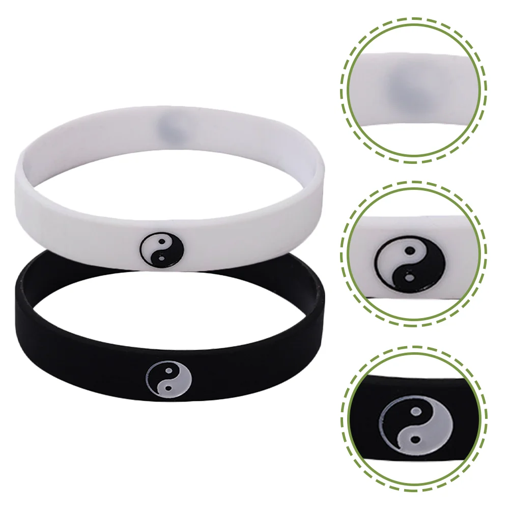 

2 Pcs Gift Men Bracelets Yin Yang Wristbands Women Rubber Charm Silicone Couple Gifts Silica Gel Miss