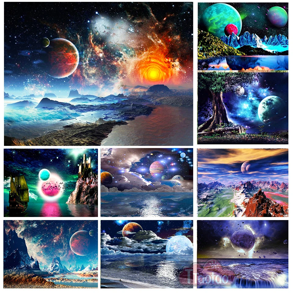 

Алмазная живопись 5D, Вселенная, Космический пейзаж, картина «сделай сам», мозаика «Луна», вышивка крестиком, украшение для дома