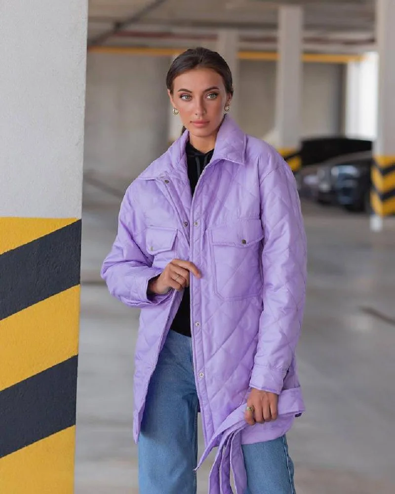 Women's Winter Jacket Super Loose Thin Puffer Parkas Coat Vintage Belted Outwear Ladies Oversize Coat Winter Jacket Women 2022