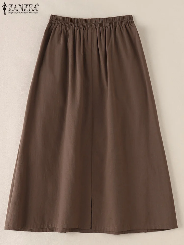Модные хлопковые юбки 2024 ZANZEA винтажные женские осенние повседневные свободные с