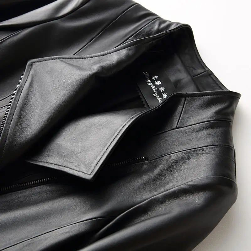 Autumn Winter Short Slim Sheepskin Coat Female 2022 New Moto Biker Genuine Leather Jacket Women Fashion Black Clothing Zippers