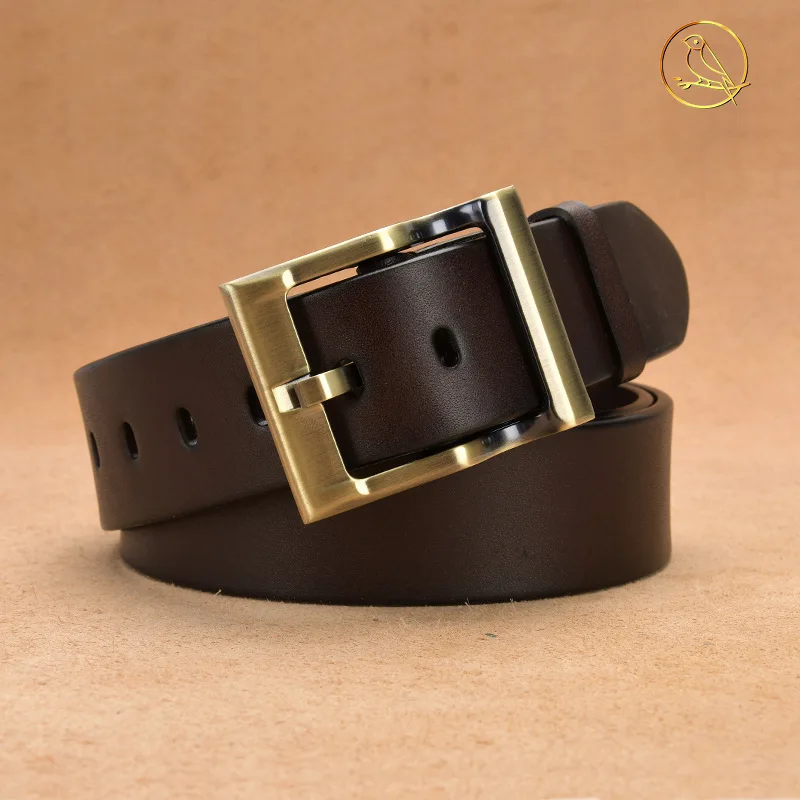 Luxury male button head layer cowhide retro leather needle, word without interlayer pure leather belt