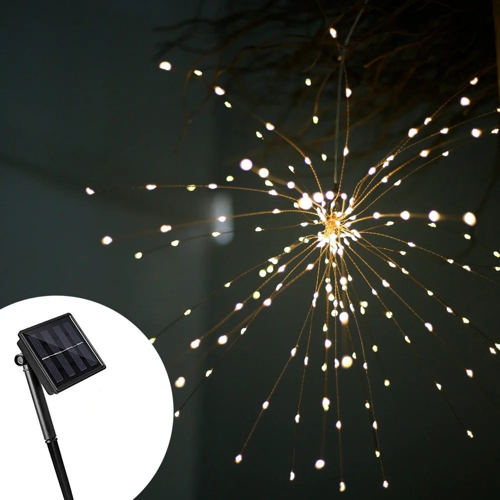 Waterproof 200 LEDs Fireworks Lights Solar Explosion Star Copper Wire Fairy Decor Lamp Wedding Camping Christmas String Lighting