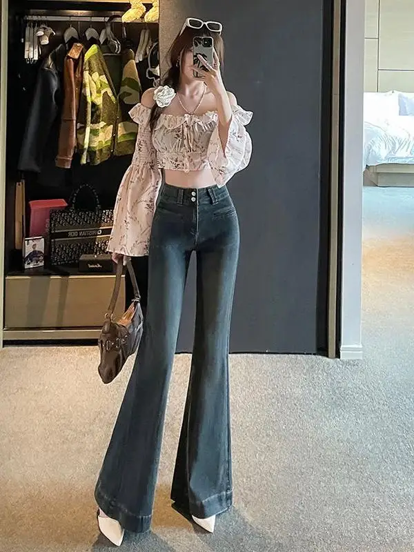 Plus Size 2024 Jeans Thickened Horn Fleece-lined Slightly Slimming High Waist Autumn and Winter Design Pants Women Slim fit S...