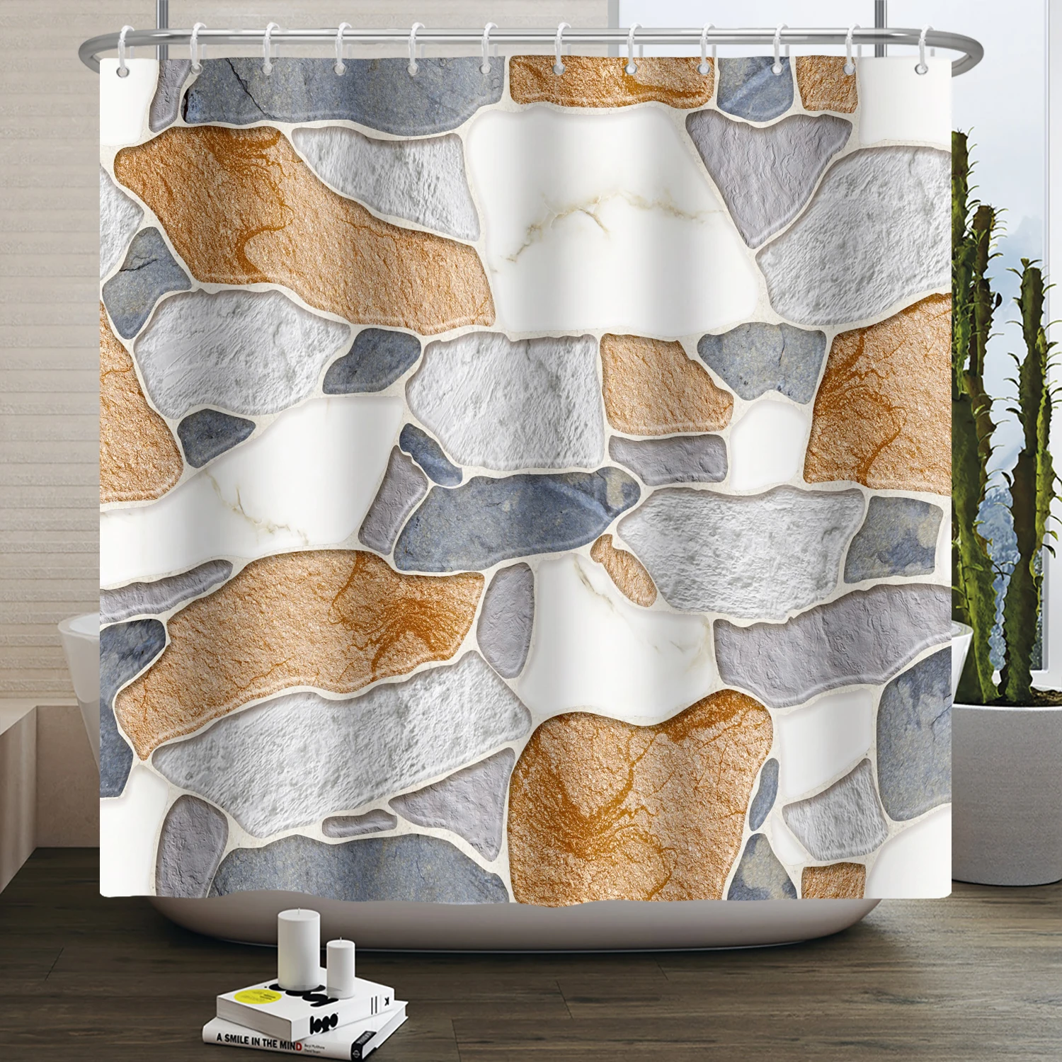 

Stone Wall Painting Shower Curtain Bathroom Curtain Polyester Fabric Art Shower Curtains Restroom Decor Waterproof With Hooks