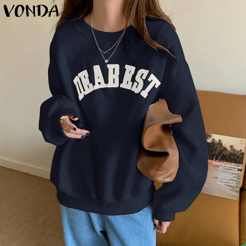 

Осенние толстовки VONDA 2022, женские повседневные джемперы с круглым вырезом и длинным рукавом, с буквенным принтом, женские свободные спортив...
