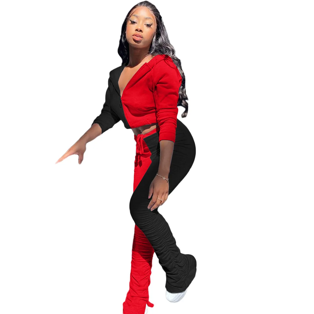 

European Style 2 Piece Set Spring Autumn Female Sweatsuit Hooded Top and Trouser Casual Woman Pant Set