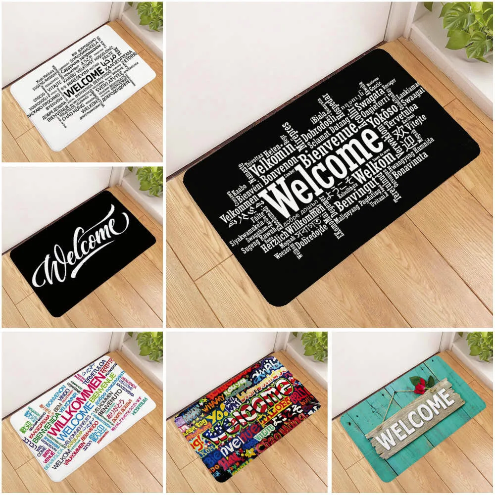 

Hallway Welcome Doormat Entrance Mat Simple Black White Printed Anti-Slip Floor Mat Area Rugs Custom Front Door Mat Carpet Funny
