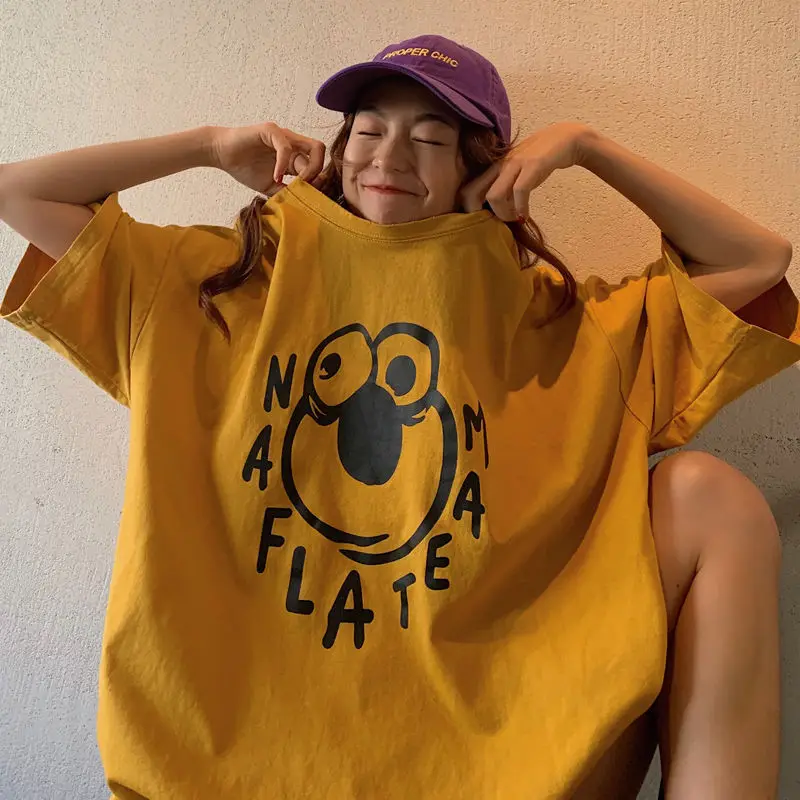 

Summer Women Korean Short Sleeve Loose T-Shirt Large Size 2021 Cover Belly Show Thin Tops Female Student Animal Pattern Clothing