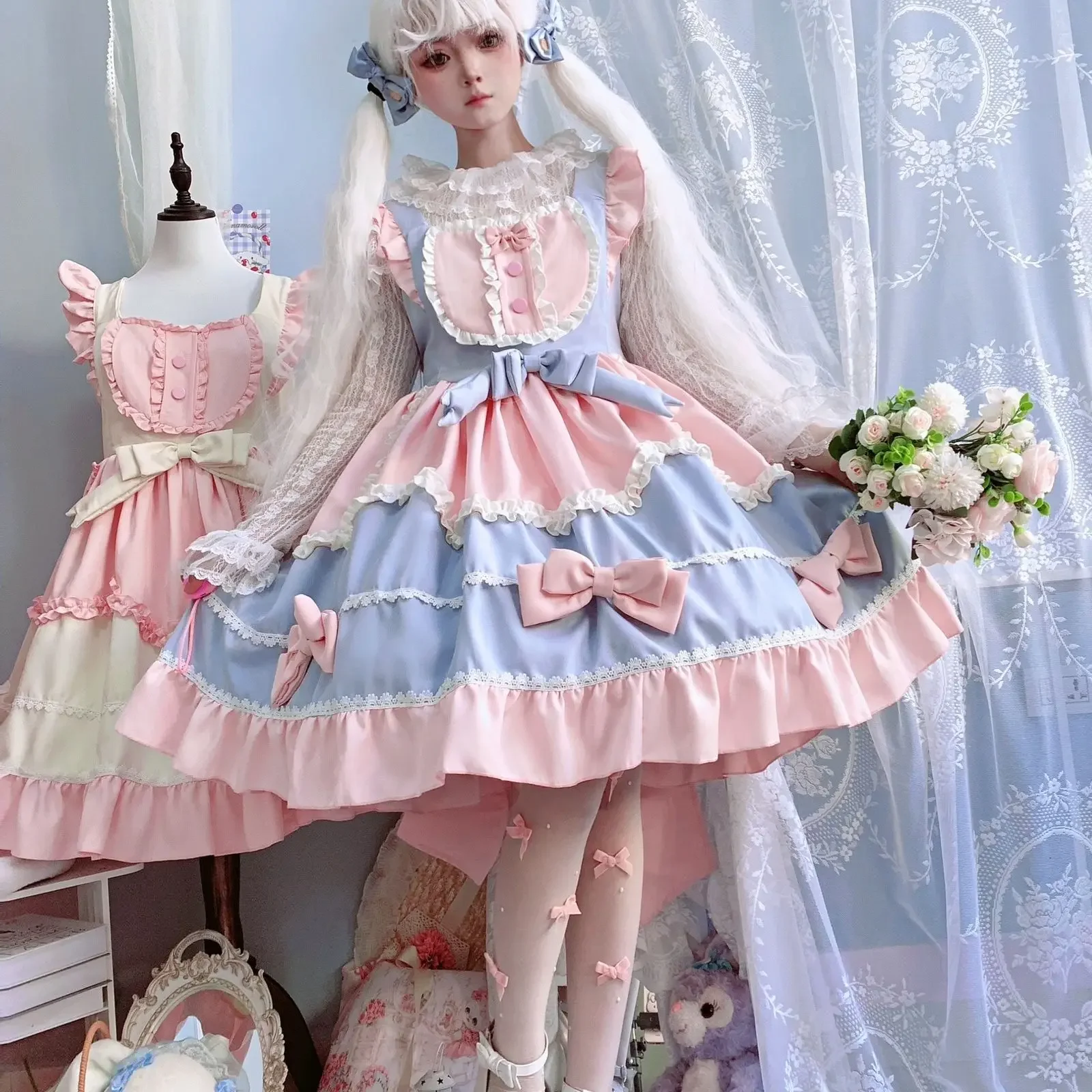 MAGOGO Kawaii Lolita JSK платье женское милое лоскутное вечернее без рукавов с бантом и