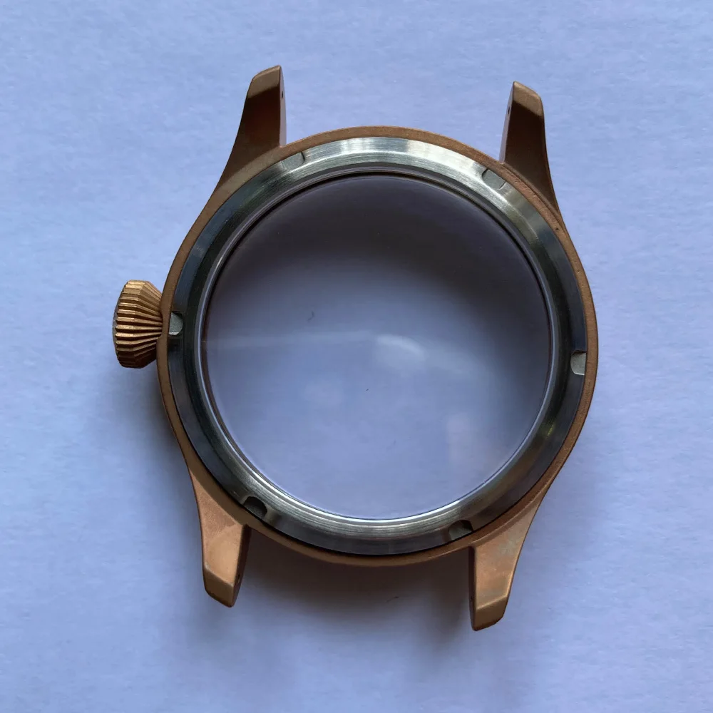 Solid 43mm Tin CUSN8 Bronze Pilot's Watch Case Sapphire Crystal See-through Case Back Fit ETA 6497/6498 Hand Wind Movement