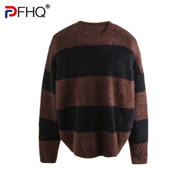 PFHQ мужской пуловер в полоску с имитацией норки свитер 2024 осень-зима круглым