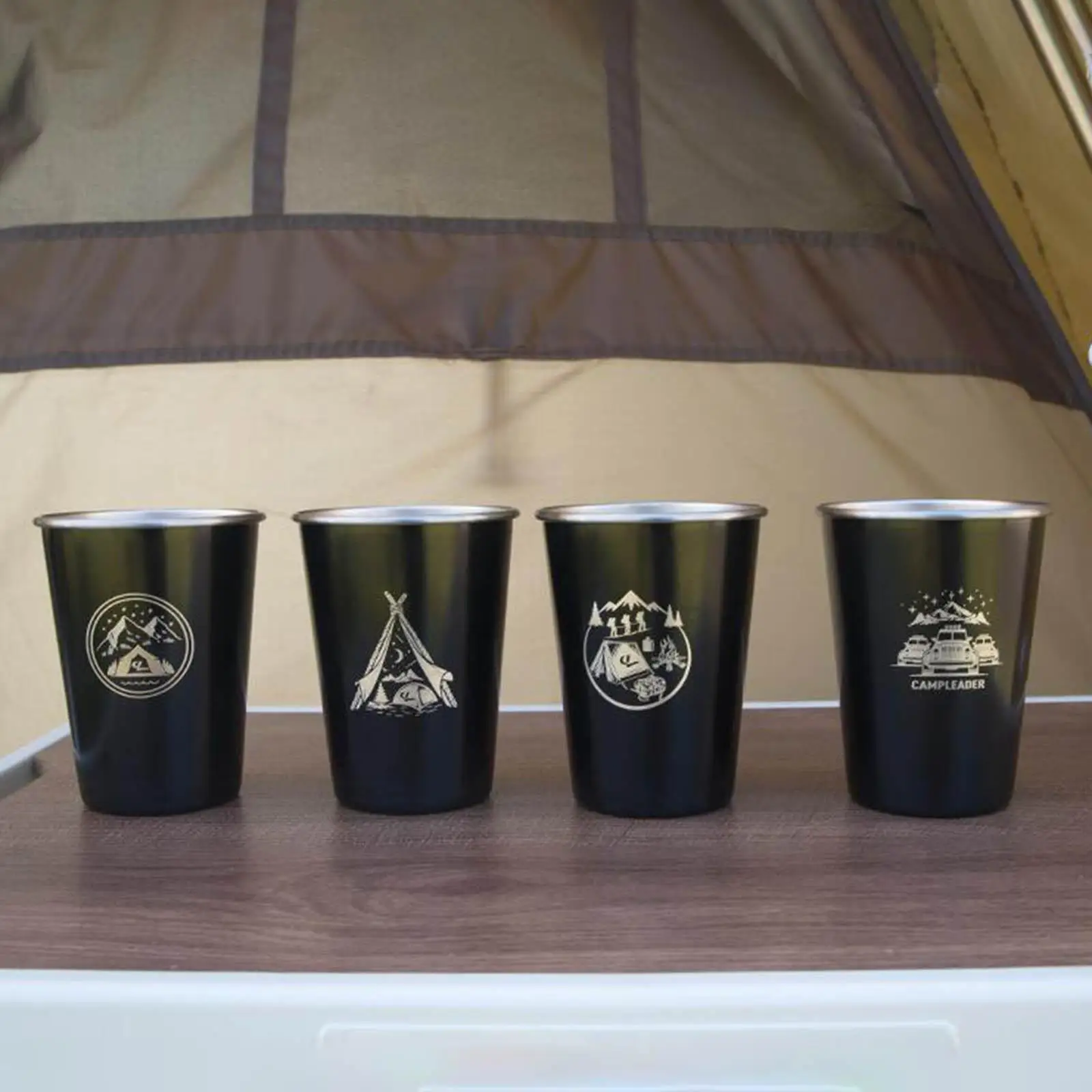 

4Pcs Stainless Steel Cup Tumbler Set 350ml Drink Cups for Picnic Climbing