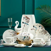 chinese household jingdezhen ceramic tableware bone china bowls and plates square household bowls and chopsticks set