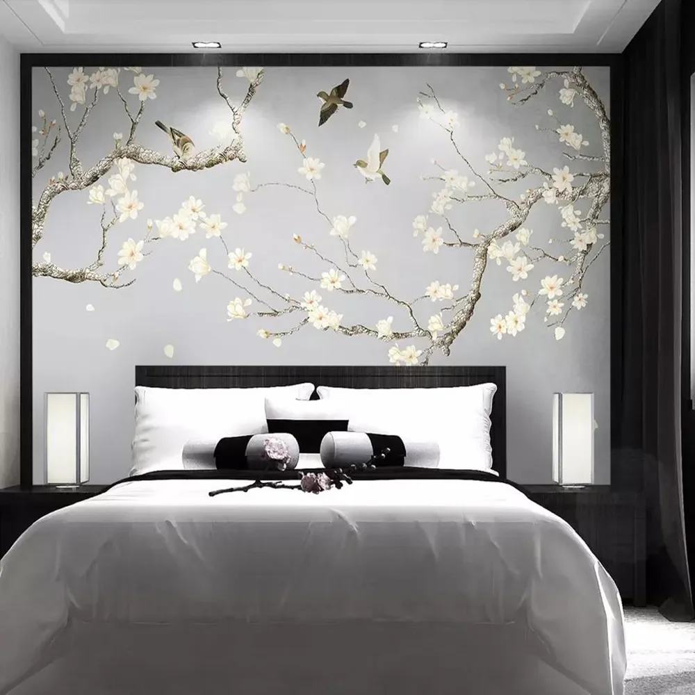 

NEW custom 3D wallpaper mural magnolia hand-painted flowers and birds background wall decoration wallpaper mural