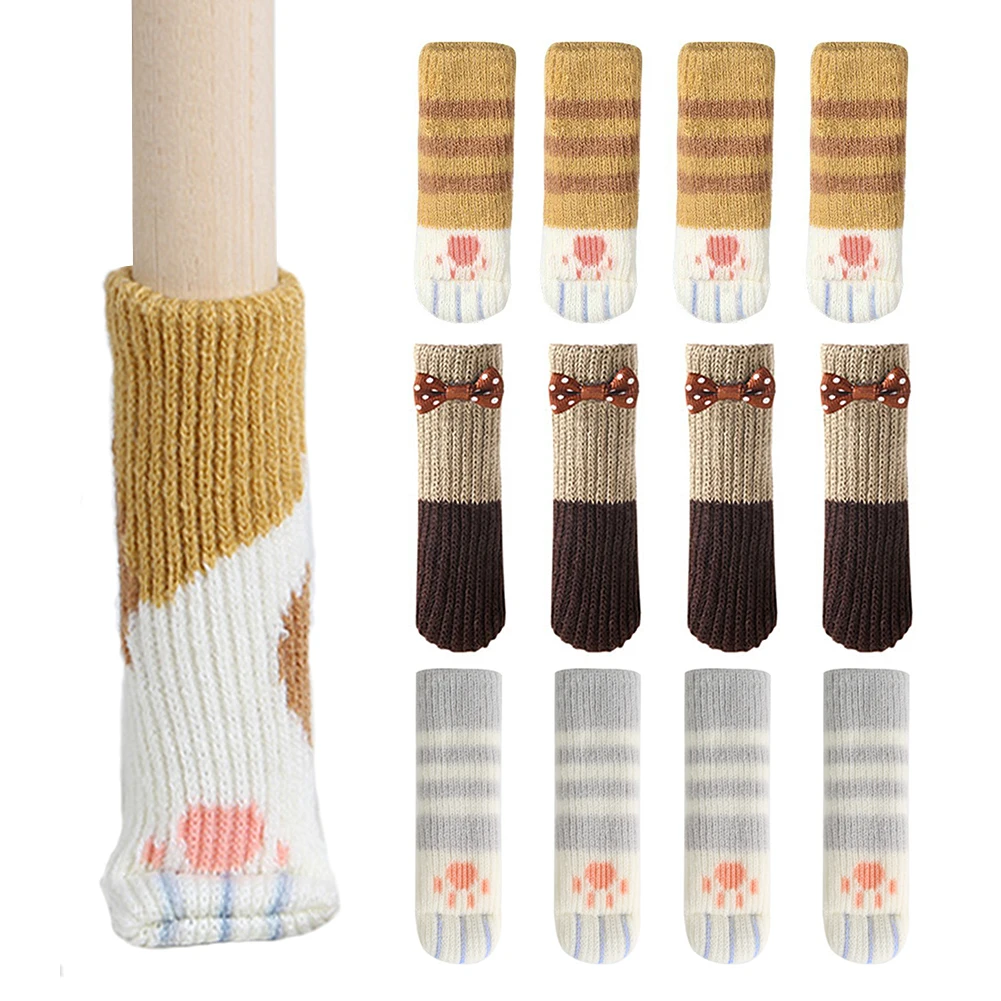 

4 шт. накладки на ножки стола и стула защитный чехол кошачьи когти вязаные носки бесшумный износостойкий нескользящий коврик Домашний коври...