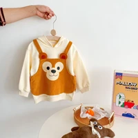 spring and autumn childrens sweater comfortable loose fake 2pcs cute little animal hooded sweater kids clothes