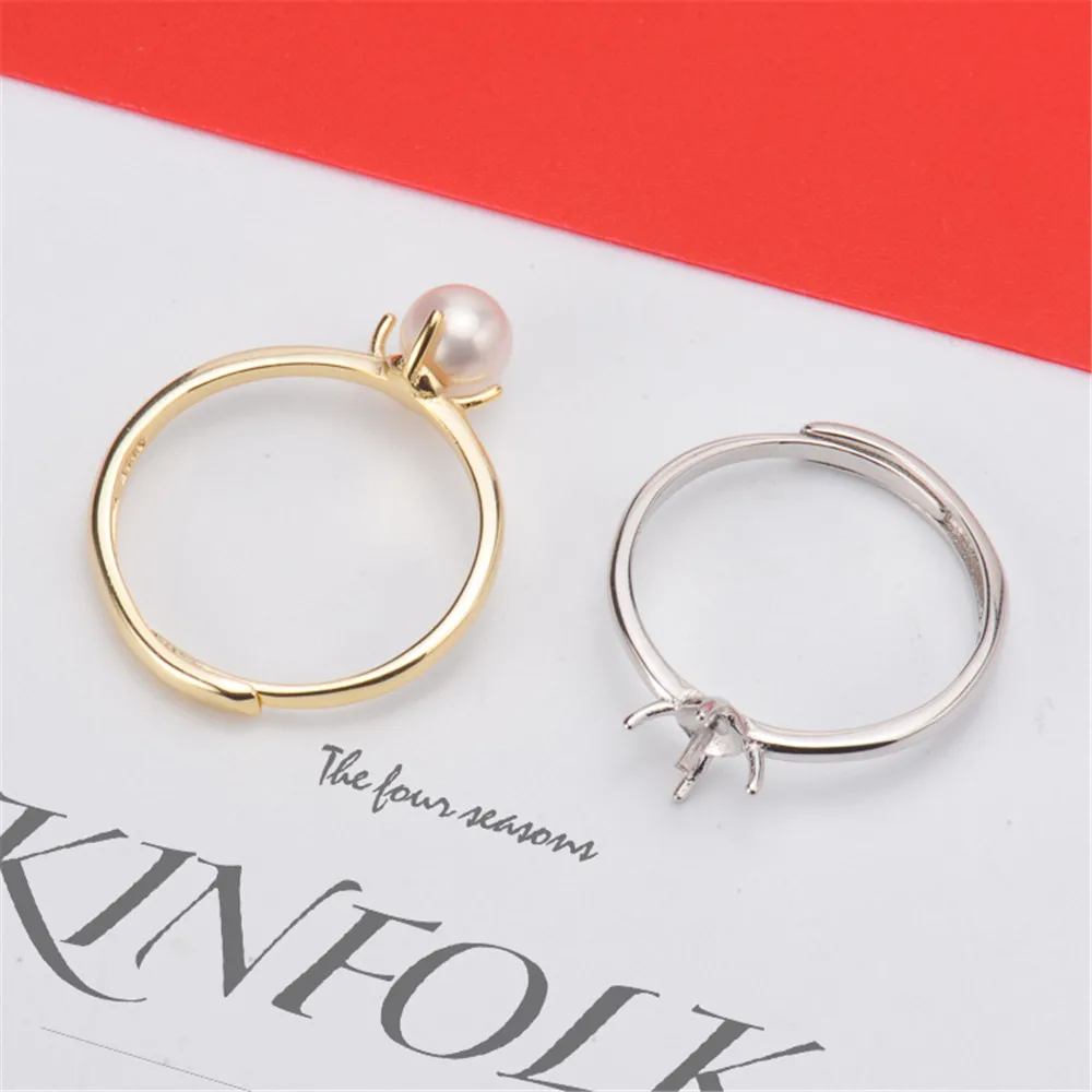 

S925 Sterling Silver Adjustable Pearl Ring Settings Blank/Base For Diy Gold Silver Rings Jewelry Making Accessory No Pearl