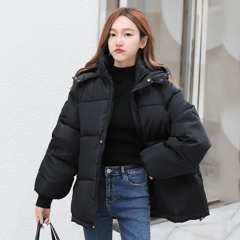 Winter Women Down Jacket Spring Oversize Loose Hooded Female Puffer Short Padded Solid  Coat 2023 New In Outerwear