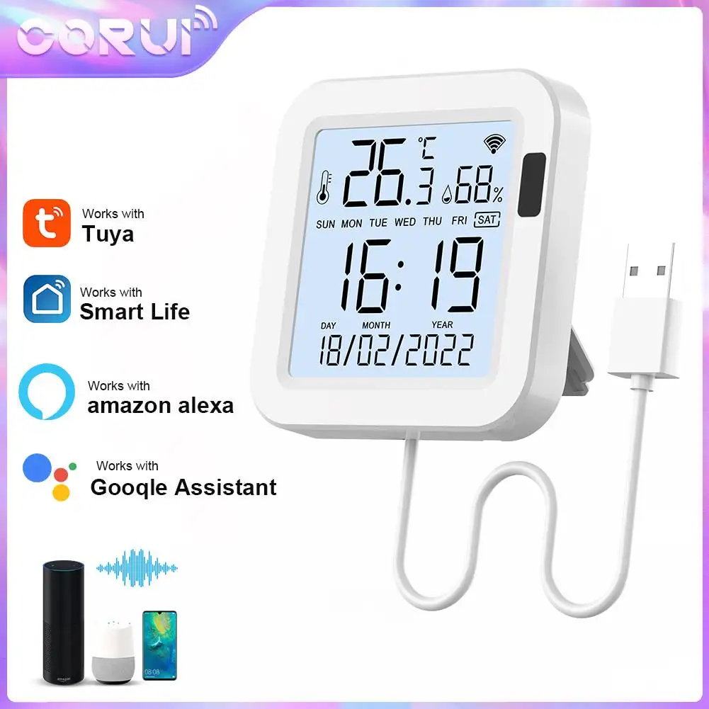 

Corui Tuya WiFi Temperature Humidity Sensor USB With Screen Backlight Smart Home Remote Monitor Support Alexa Google Assistant