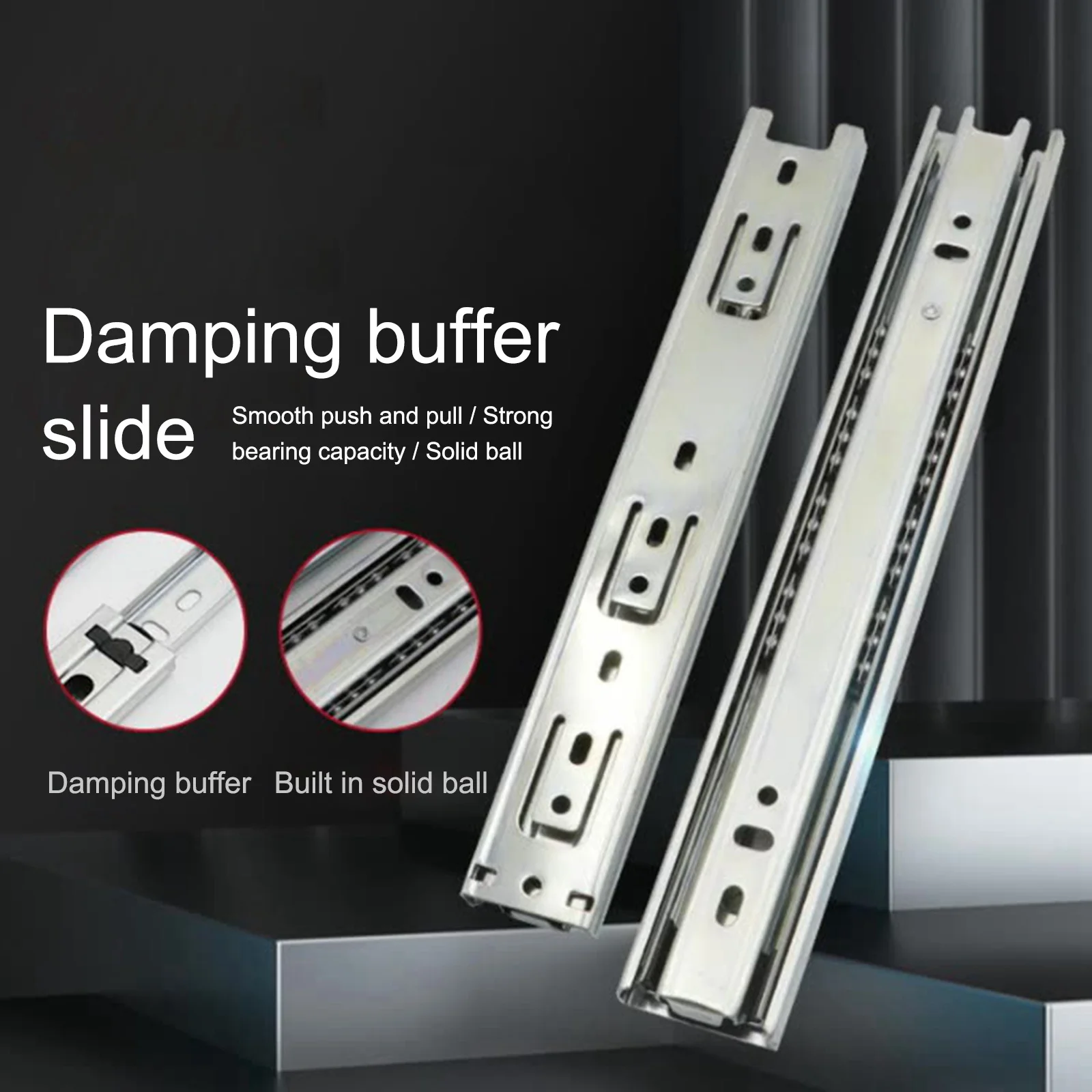 

Three-Section Buffer Mute Push-Pull Drawer Wardrobe Sliding Rail Telescopic Hydraulic Solid Track Rail Slide