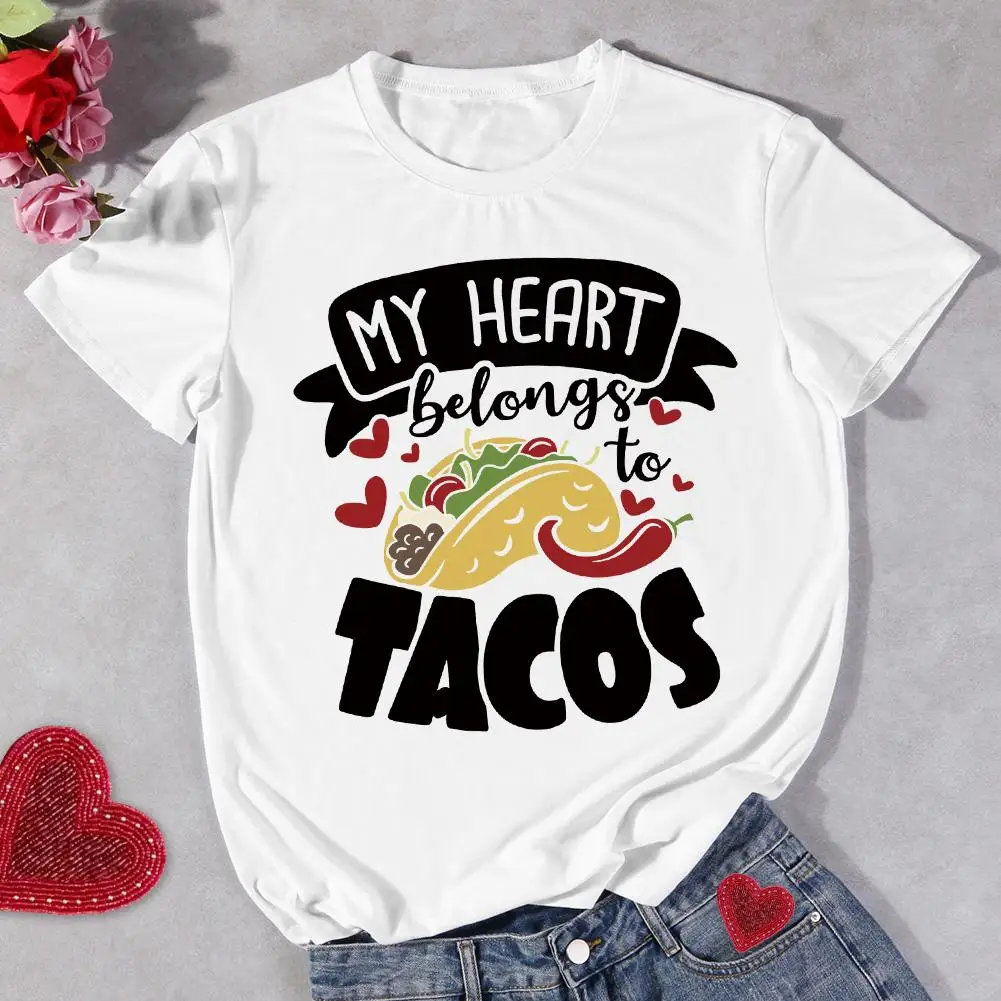 

Valentines Day Tacos Print T-Shirts Woman Summer O Neck T-Shirt Cotton Daily Casual Short Sleeve Tees Tops S-XXXL