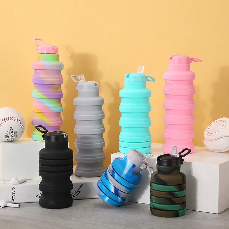 Складная бутылка для воды с носиком, многоразовая силиконовая бутылка ...
