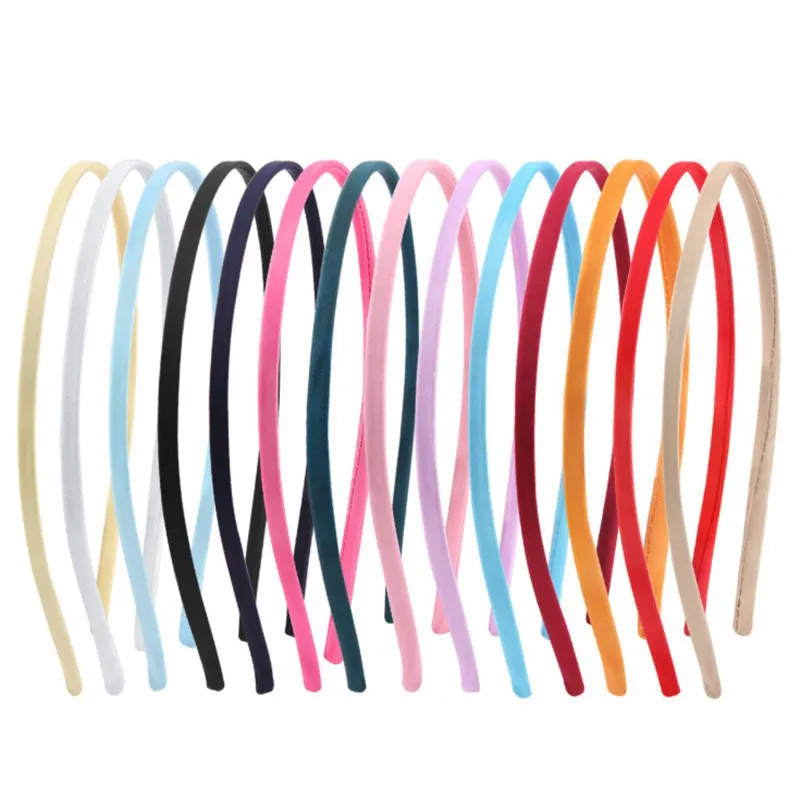 

Metal Fine Hair Hoop Women Girls Headwear 5mm 10 Pcs Multicolour Covered Satin Hair Band for DIY Craft