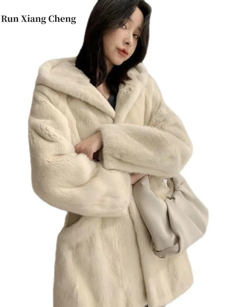 Women&’s Clothing Fur In Autumn and Winter of 2023 New Free Shipping High Imitation Velvet Mink Coat Hooded Imitation Mink Top