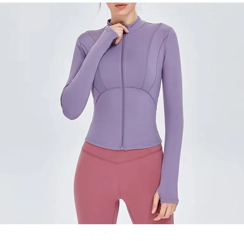 

2022 Sports Running Jacket Nude Women's Zip Gym Yoga Jacket Slim Standing Collar Fitness Training Workout Jogging Sportswear Top