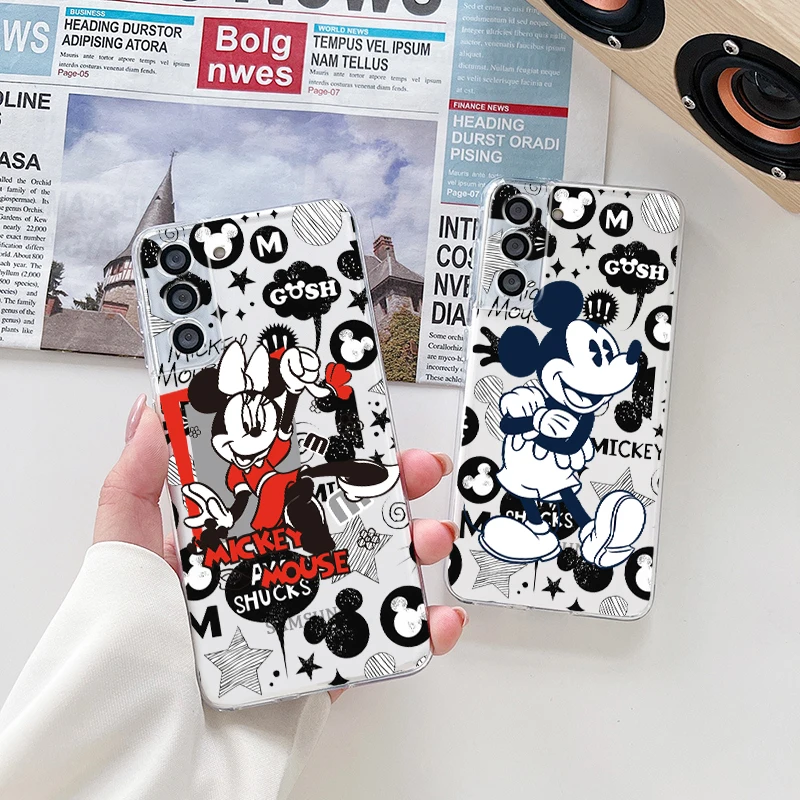 

Disney Mickey Minnie Love Phone Case For Samsung Galaxy S22 S21 S20 FE Ultra Pro Lite S10 S10E S9 Plus 5G Transparent Cover