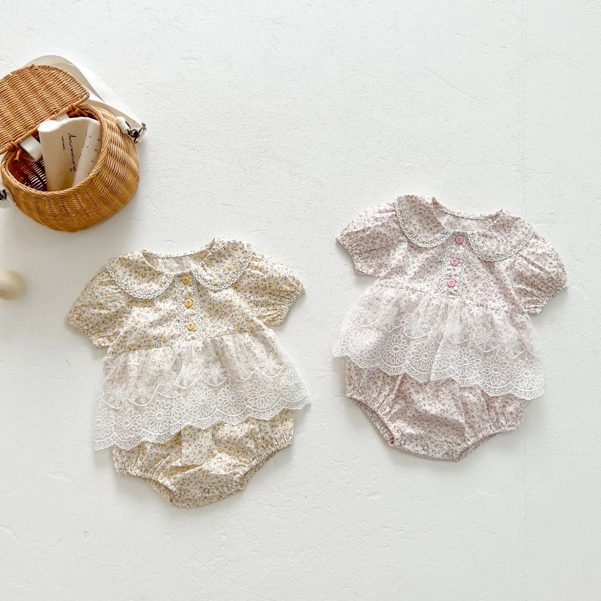 

0-3T Newborn kid baby Girls Clothes Summer Lace Flower Print Romper Elegant Cute Sweet Floral Jumpsuit New born Princess Outfits