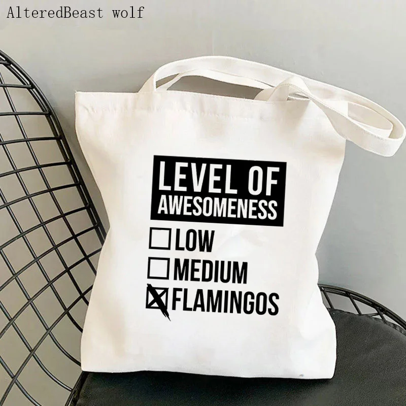 

Women Shopper bag Flamingo Art Level Of Flamingos in Gold Bag Harajuku Shopping Canvas Shopper Bag girl Tote Shoulder Lady Bag