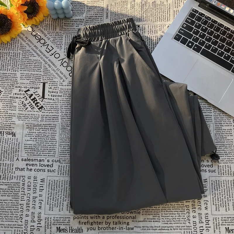 

Japanese vintage solid color simple loose wide leg pants for male students Korean sports casual pants