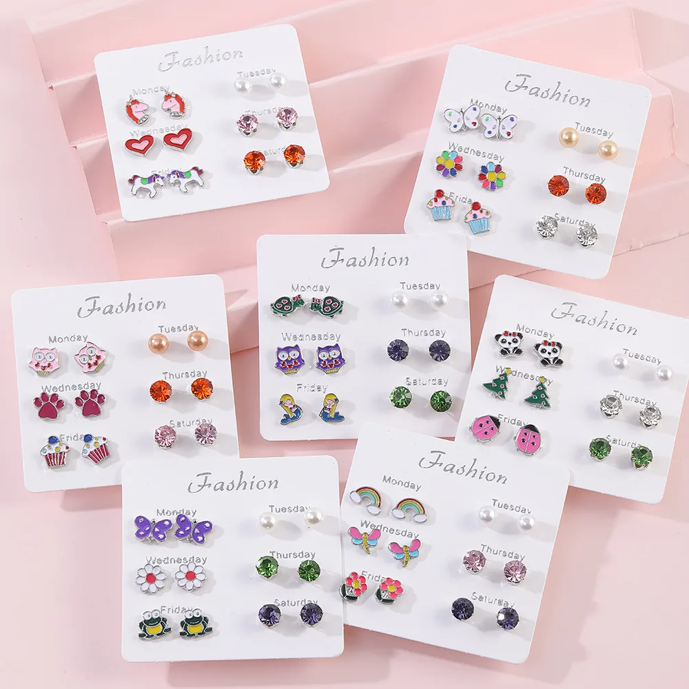 

6PRS/SET Cute Set of Earrings for Kids Girls Lollipop Alpaca Unicorn Mix Earring Set Christmas Earring