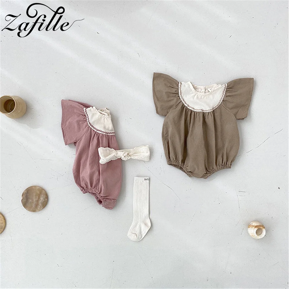 

ZAFILLE Summer Baby Rompers Flying Sleeve Newborn Bodysuit For Girls Clothing Casual Kids Toddler Costume Infant Solid Sleepwear