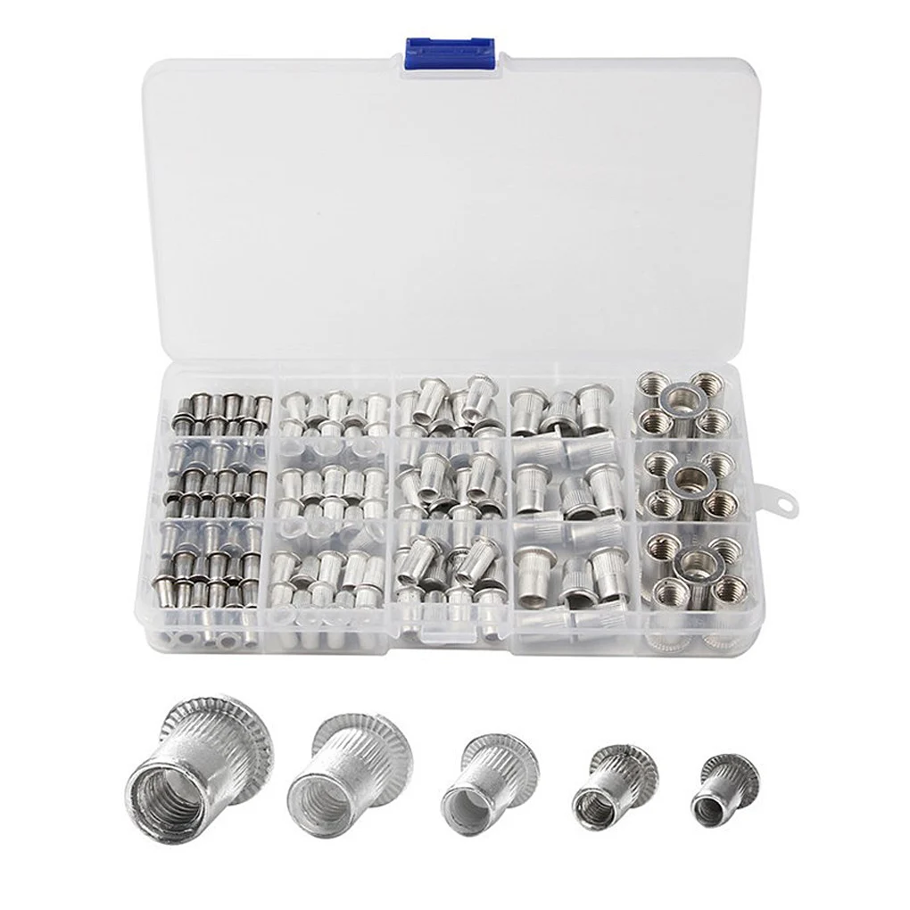 

150 Pieces Solid Aluminum Metric Rivet Nuts Kits M3 M8 Installation Flat Head Industrial Assortment Nutsert Repair