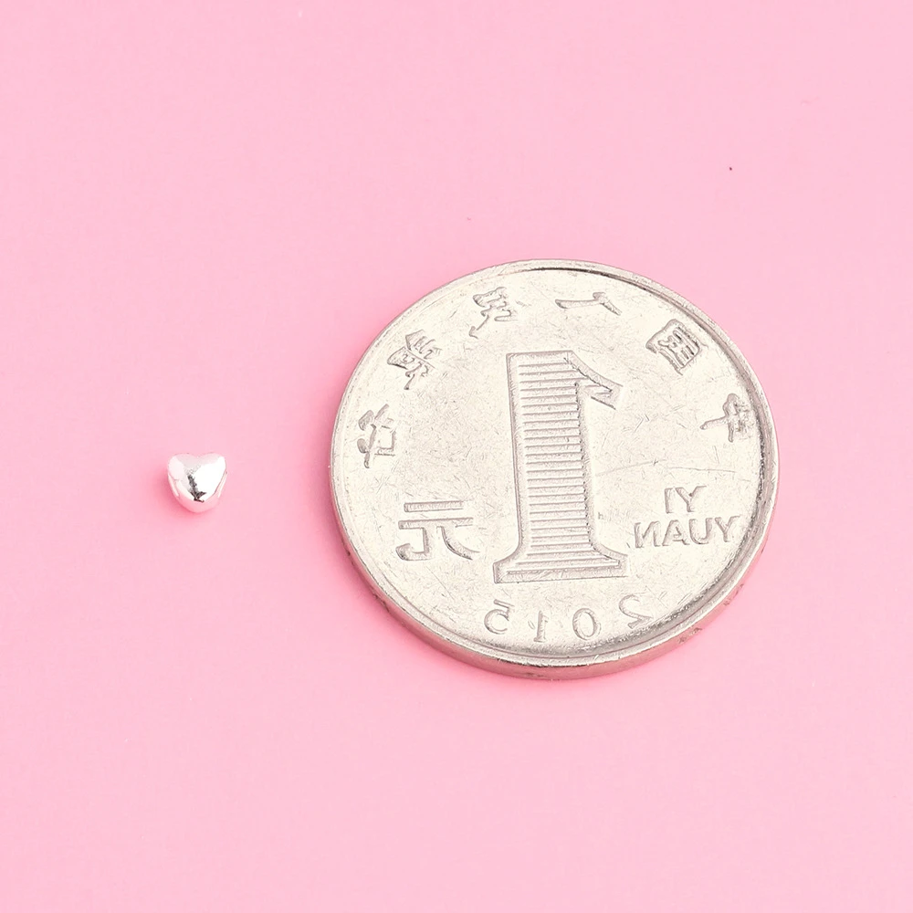 4 Pcs S925 Sterling Silver Beads Three-dimensional Heart-shaped Loose Beads DIY Handmade Necklace Perforated Bracelet Accessory