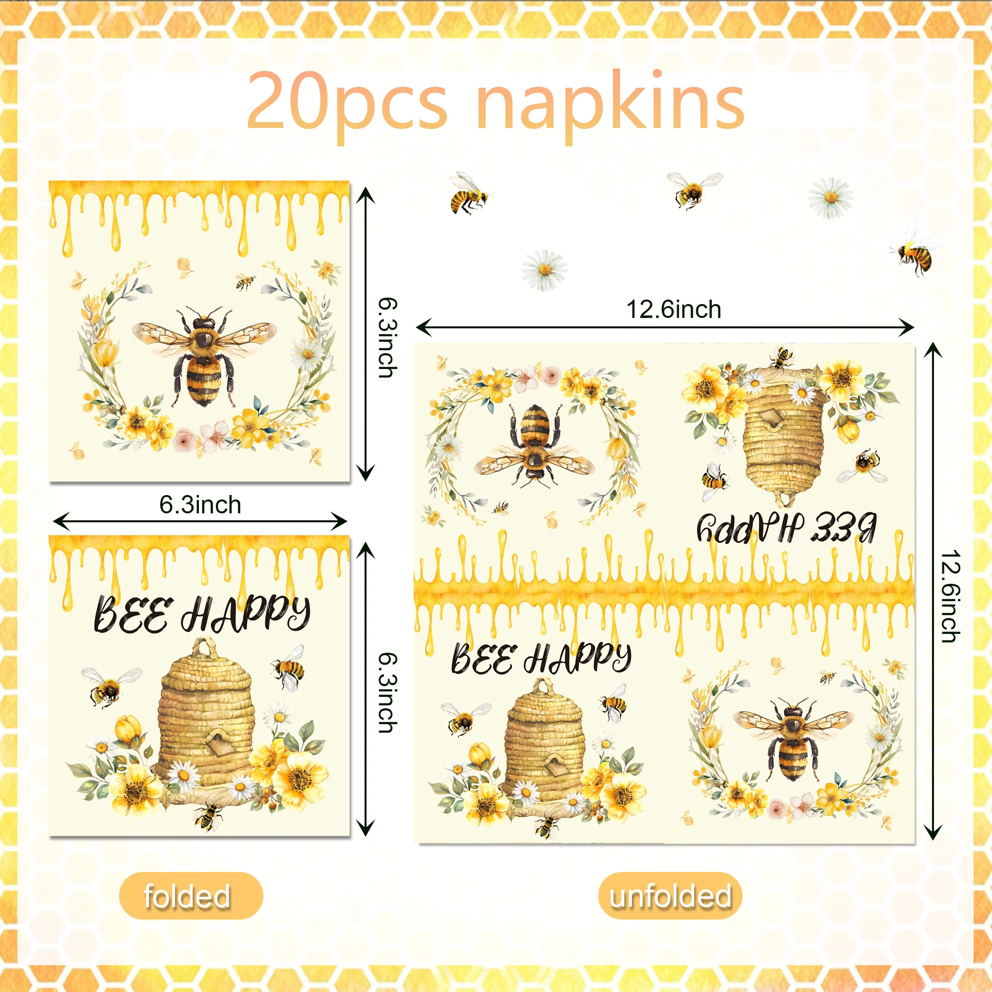 

20 Упаковок Одноразовых Бумажных Салфеток С Принтом Медоносной Пчелы-обеденные Полотенца, Полотенца Для Рук
