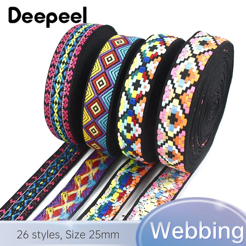 

8Meters 25mm Jacquard Webbing Strap Ethnic Geometric Ribbon Bag Strap Coat Belt Embroidered Tape DIY Garment Sewing Accessories