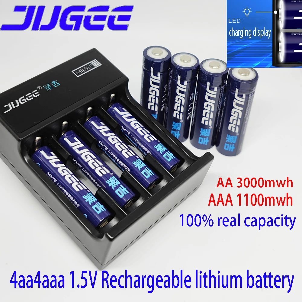 Перезаряжаемая литий-полимерная литий-ионная батарея JUGEE 1 5 в AAA МВт/ч USB + зарядное