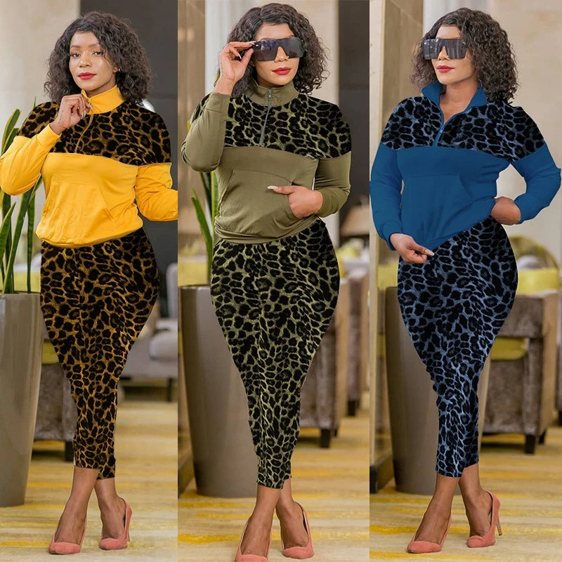 Leopard Print Two Piece Set Women Top Pants Set Lounge Wear Sweatsuits for Women Sportwear Casual Fashion Tracksuit Women Set