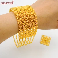 luxury dubai gold color tassels cuff braceletring set french african arab for women bridal wedding india jewelry party gifts